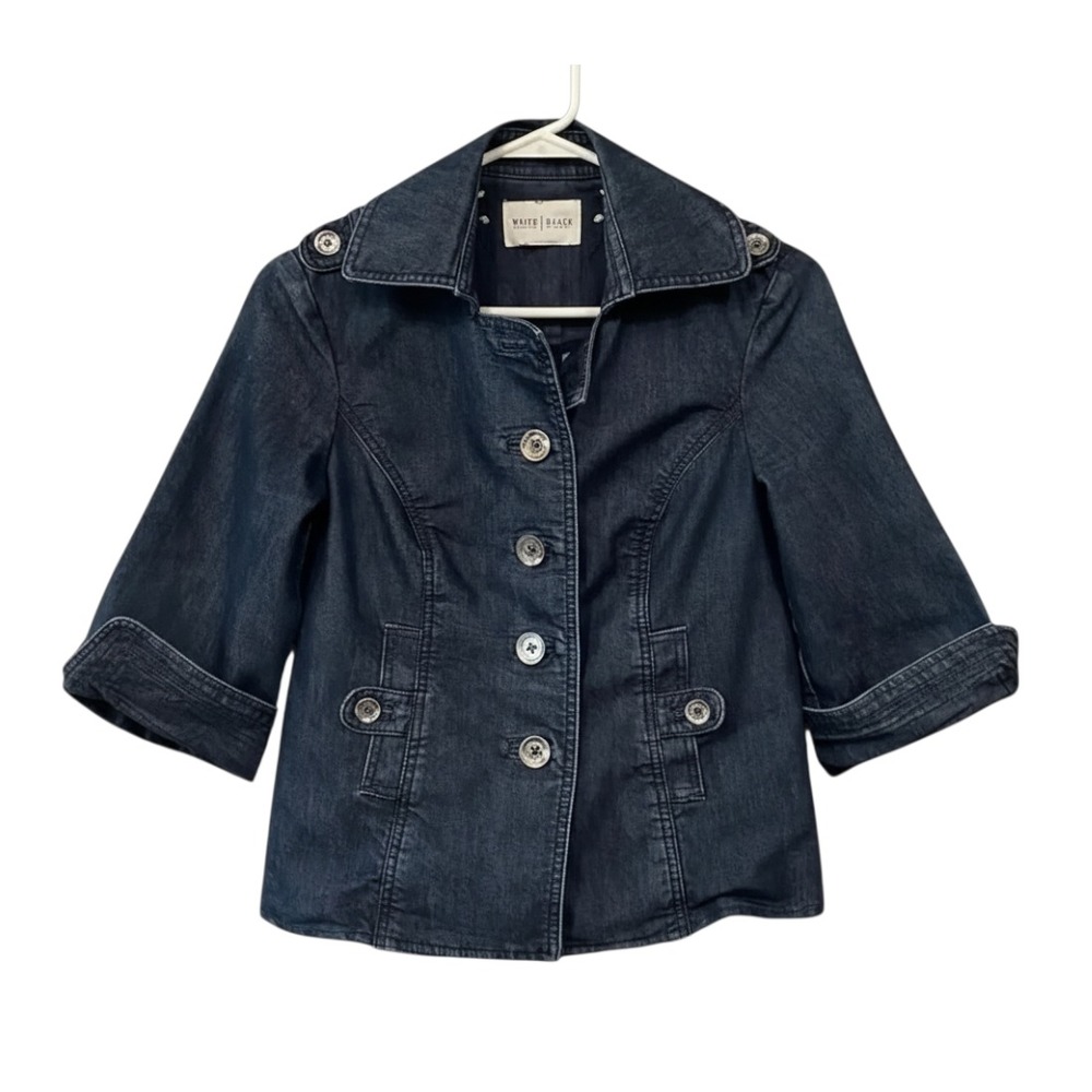 WHITE HOUSE BLACK MARKET Dark Blue Denim Jacket BIG SILVER BUTTONS Dressy SZ 6